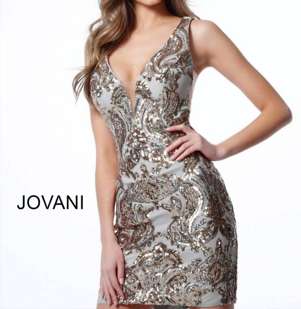 NEW JOVANI sequin paisley cocktail dress in gold/silver